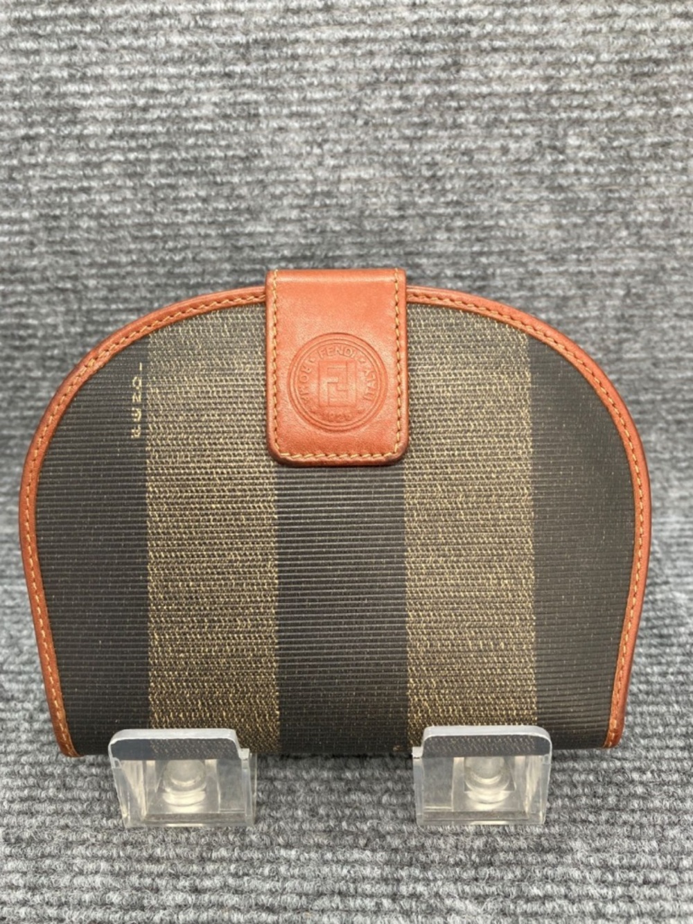 Fendi Brown and Tan Striped Canvas Coin Pouch